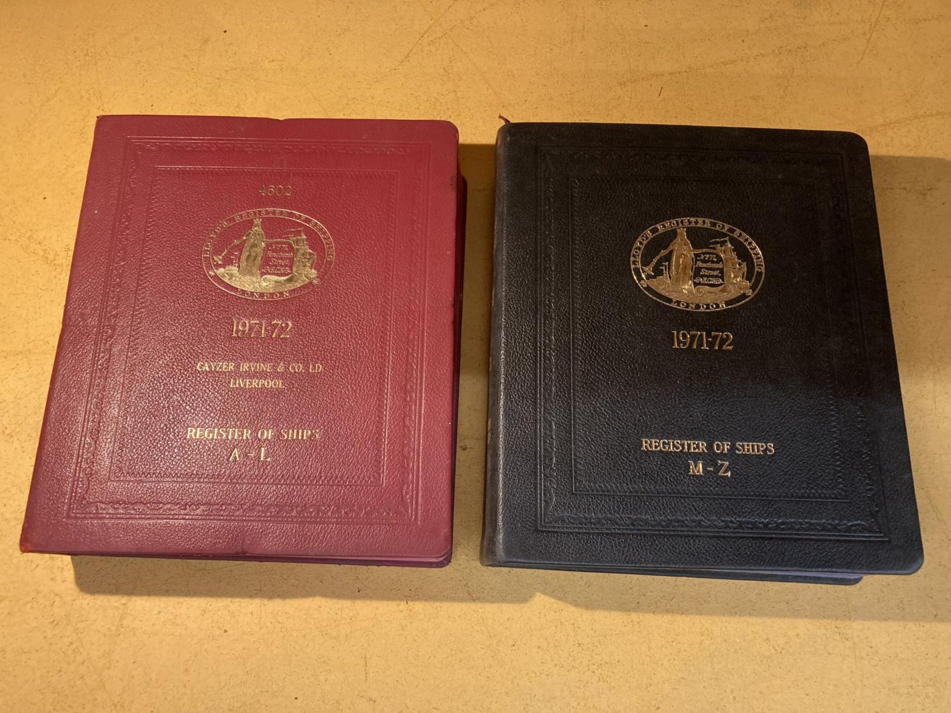 LLOYD'S REGISTER OF SHIPPING 1971-72 TWO VOLUMES A-L & M-Z LEATHER BOUND