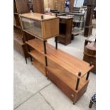 A RETRO TEAK DOUBLE SIDED ROOM DIVIDING UNIT ENCLOSING CUPBOARDS, TWO BEING GLASS, 66" WIDE