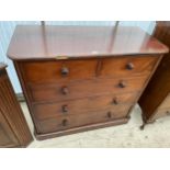 A 19TH CENTURY MAHOGANY CHEST OF TWO SHORT AND THREE LONG DRAWERS, 48" WIDE