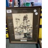 A FRAMED THE FIRST COLLIERY DRAWING OF THE PIT HEAD BY W. HEATH ROBINSON