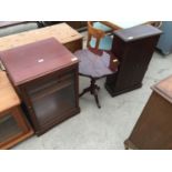 AN ITALIAN STYLE TRIPOD TABLE, HI-FI CABINET AND TWO DOOR STORAGE CABINET