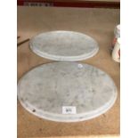 TWO OVAL MARBLE CHOPPING BOARDS 33CM X 25CM