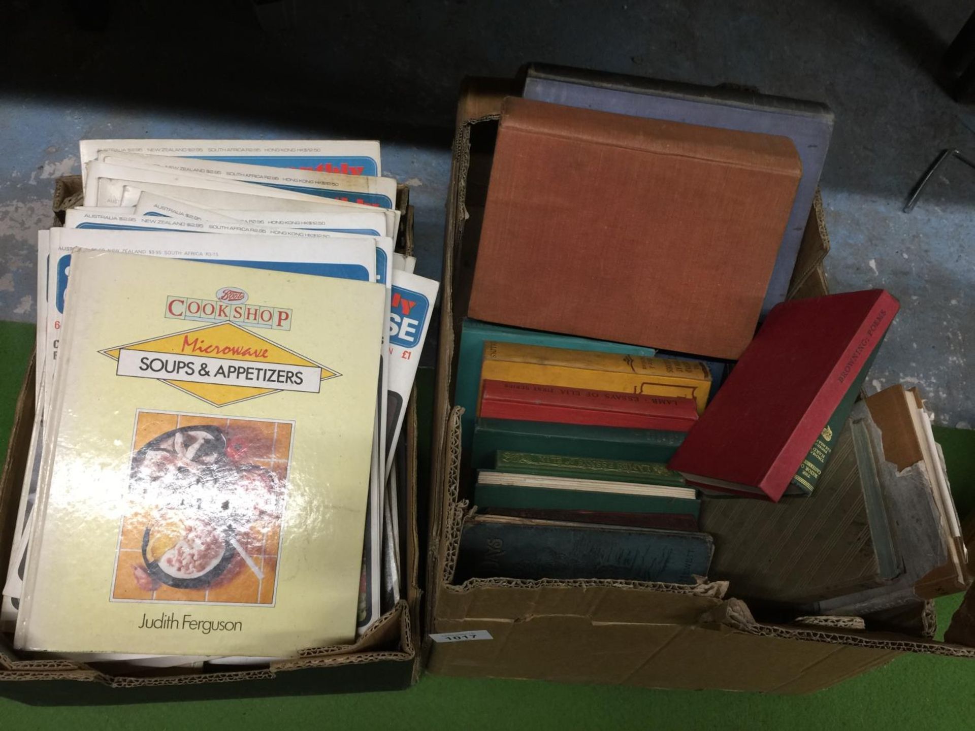 TWO BOXES OF VINTAGE FICTION AND NON FICTION BOOKD TO INCLUDE THOMAS HARDY, BROWNING'S POEMS, CORDON