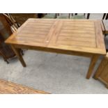A MODERN OAK EXTENDING DINING TABLE, 59X35.5" (LEAF 12") WITH ONE DRAWER