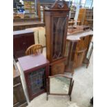 A MODERN MAHOGANY CORNER CUPBOARD, HI-FI CABINET AND SWING FRAME MIRROR