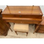 A BRIGITTE FORESTIER CHERRY WOOD VANITY TABLE WITH MIRRORED LIFT-UP TOP AND PULL-DOWN FRONT,