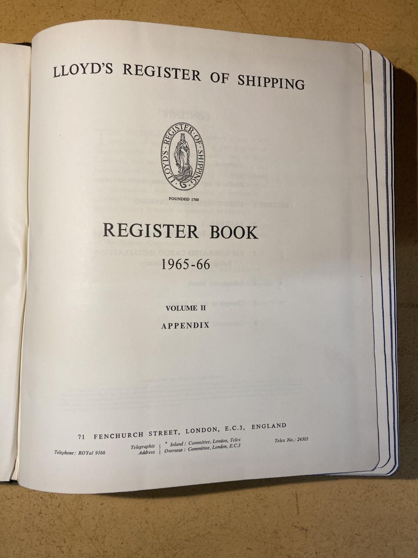 A LLOYD'S REGISTER OF SHIPPING REGISTER BOOK 1965-66 VOLUME II APPENDIX LEATHER BOUND - Image 4 of 4