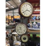 TWO WALL CLOCKS (COOPERS AND ARTEX) AND A SMALL SHIPS WHEEL BAROMETER, MISSING ONE OF THE SPOKES