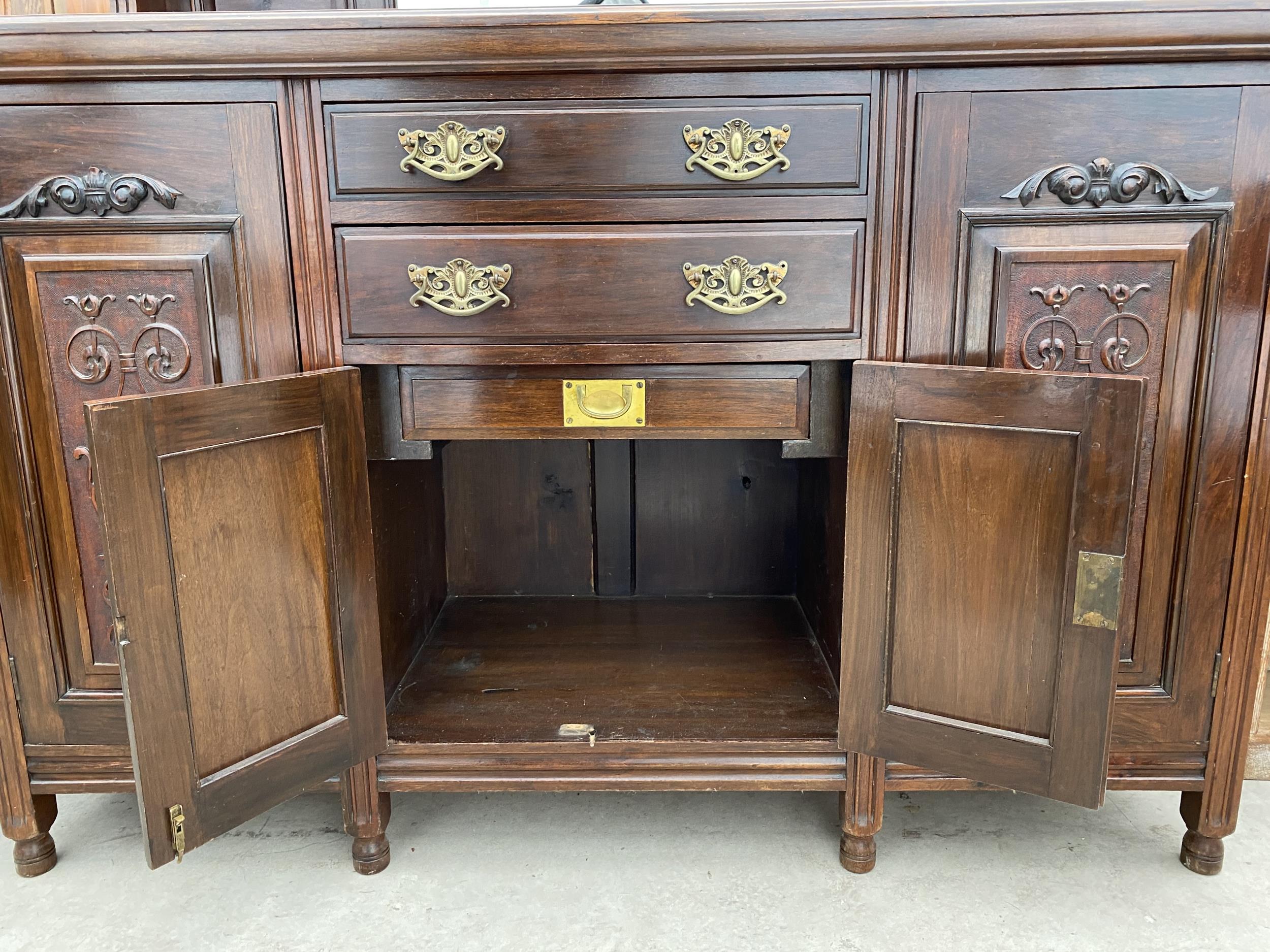 A LATE VICTORIAN SIDEBOARD WITH RAISED BACK, WITH TWO DRAWERS AND FOUR CUPBOARDS TO THE BASE, 59" - Image 6 of 7