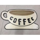 A HAND PAINTED WOODEN COFFEE CUP SIGN 71CM X 40CM