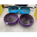 FOUR COLOURED FIBRE GLASS PLANTER BOWLS