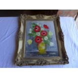PAT ISHERWOOD, FLOWERS IN A VASE, OIL ON CANVAS, SIGNED AND DATED 77, 50X40CM, FRAMED, FROM THE