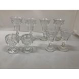 EIGHT HAND BLOWN GLASSES TO INCLUDE TWO DECEPTIVE PENNY LICKS, FOUR DAVIDSON CHIPPENDALE AND TWO