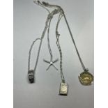 FOUR MARKED SILVER NECKLACES WITH PENDANTS