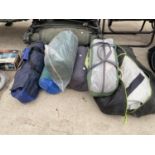 AN ASSORTMENT OF CAMPING ITEMS TO INCLUDE SLEEPING BAGS AND CHAIRS ETC