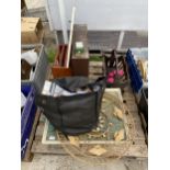 AN ASSORTMENT OF HOUSEHOLD CLEARANCE ITEMS TO INCLUDE PRINTS AND A SHELF UNIT ETC