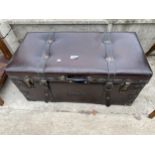 A FAUX LEATHER STORAGE CHEST IN THE FORM OF A SUITCASE, 28X14"