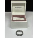 A PANDORA SILVER RING WITH TEN CUBIC ZIRCONIA SIZE K/L IN ORIGINAL PRESENTATION BOX