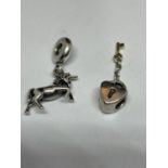 TWO PANDORA STYLE MARKED SILVER CHARMS TO INCLUDE A UNICORN AND A LOCK AND KEY