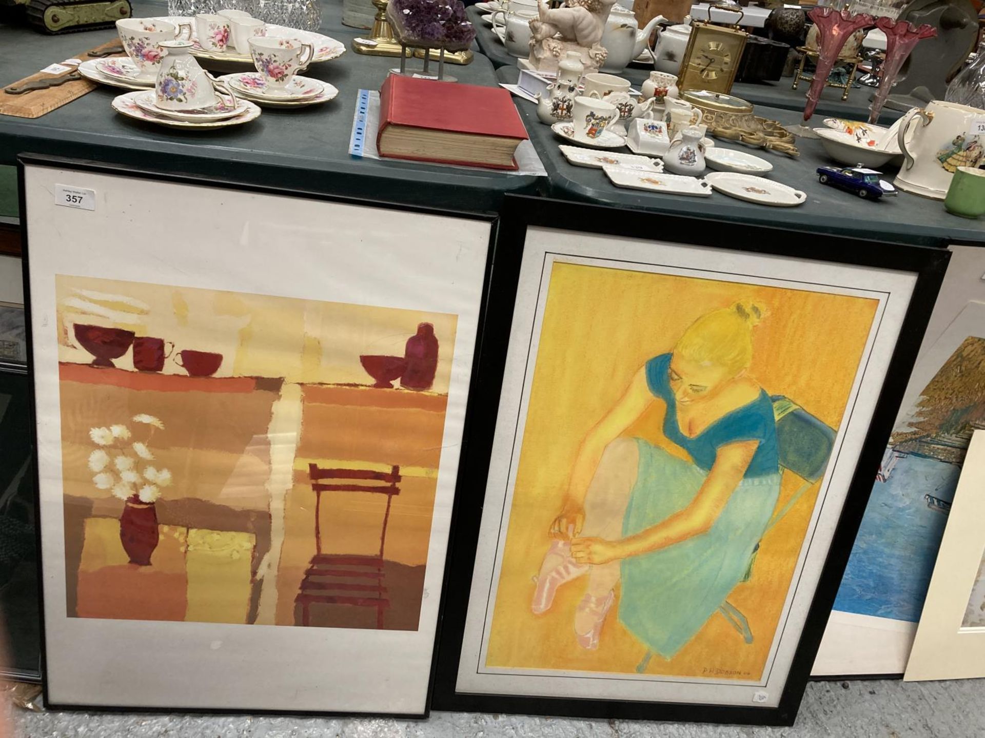 A WARM COLOURED PASTEL OF A DANCER SIGNED BY P.H. DOBSON AND WARM COLOURED STILL LIFE PRINT