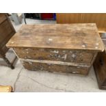 A VICTORIAN PINE CHEST OF TWO DRAWERS, 43" WIDE