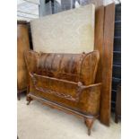 A CONTINENTAL VICTORIAN WALNUT KING SIZE (64") BEDSTEAD ON CARVED CABRIOLE LEGS AND PLEATED WALNUT