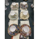 SIX COLLECTABLE CUPS AND SAUCERS FROM 'THE WILLIAM MORRIS COLLECTION TO INCLUDE 'IRIS', 'GRANVILLE',