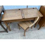 A MID 20TH CENTURY CHILDS TWO DIVISION DESK AND SIMILAR CHAIR, 40" WIDE