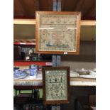 TWO ANTIQUE FRAMED NEEDLEPOINTS, ONE MADE BY ELIZ SHARPLES, BLACKBURN SCHOOL, AGE 11 YEARS 1819