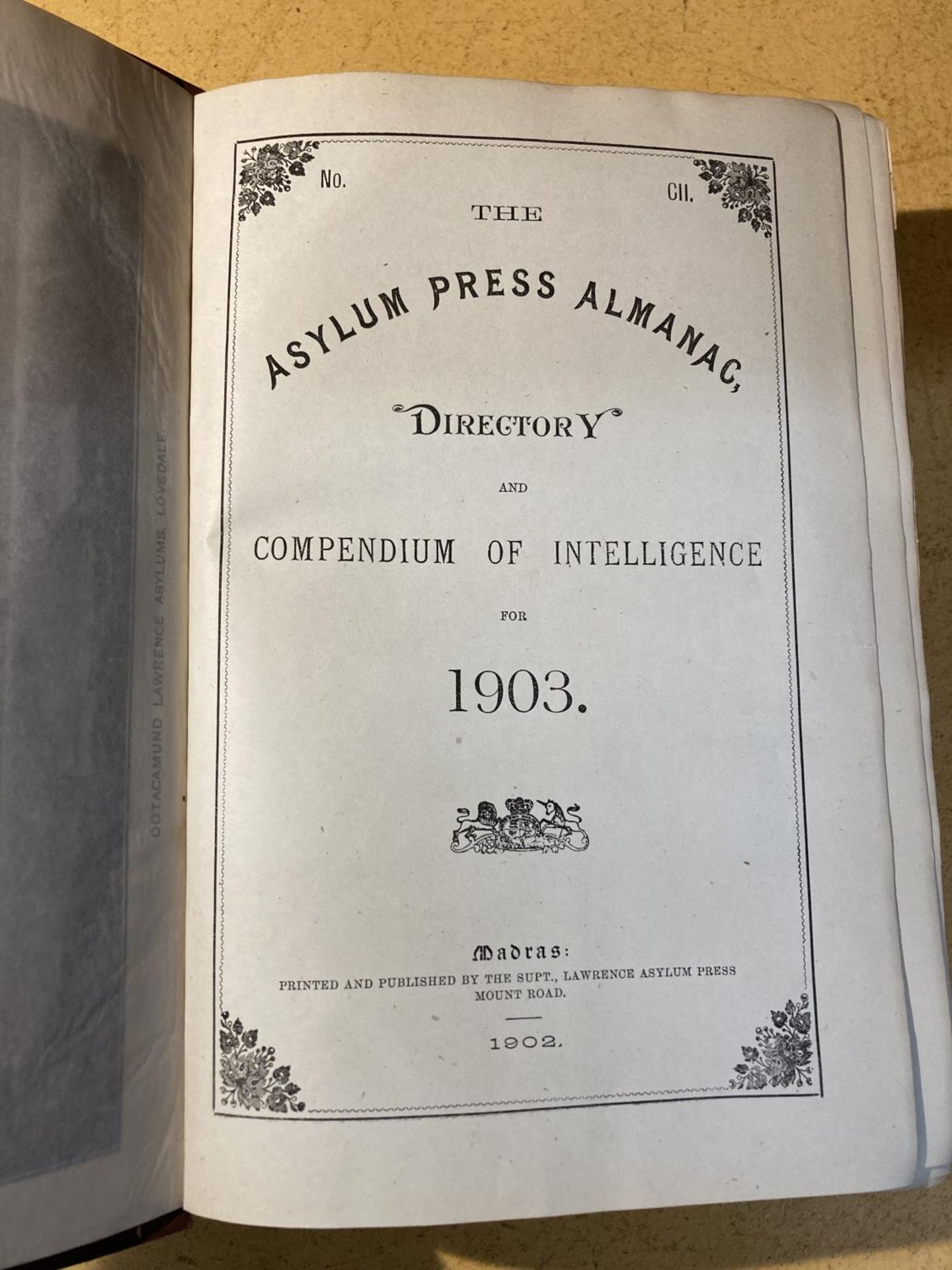THE ASYLUM PRESS ALMANAC "DIRECTORY" AND COMPENDIUM OF INTELLIGENCE FOR 1903 PUBLISHED BY MADRAS - Image 4 of 4