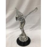 A LARGE CHROME SPIRIT OF ECSTACY ON A MARBLE BASE 37CM TALL