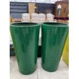 A PAIR OF GREEN FIBRE GLASS PLANTERS (H:75CM)