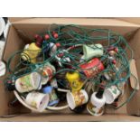 A BOX OF VINTAGE CHRISTMAS TREE LIGHTS WITH CHILDREN'S THEMES