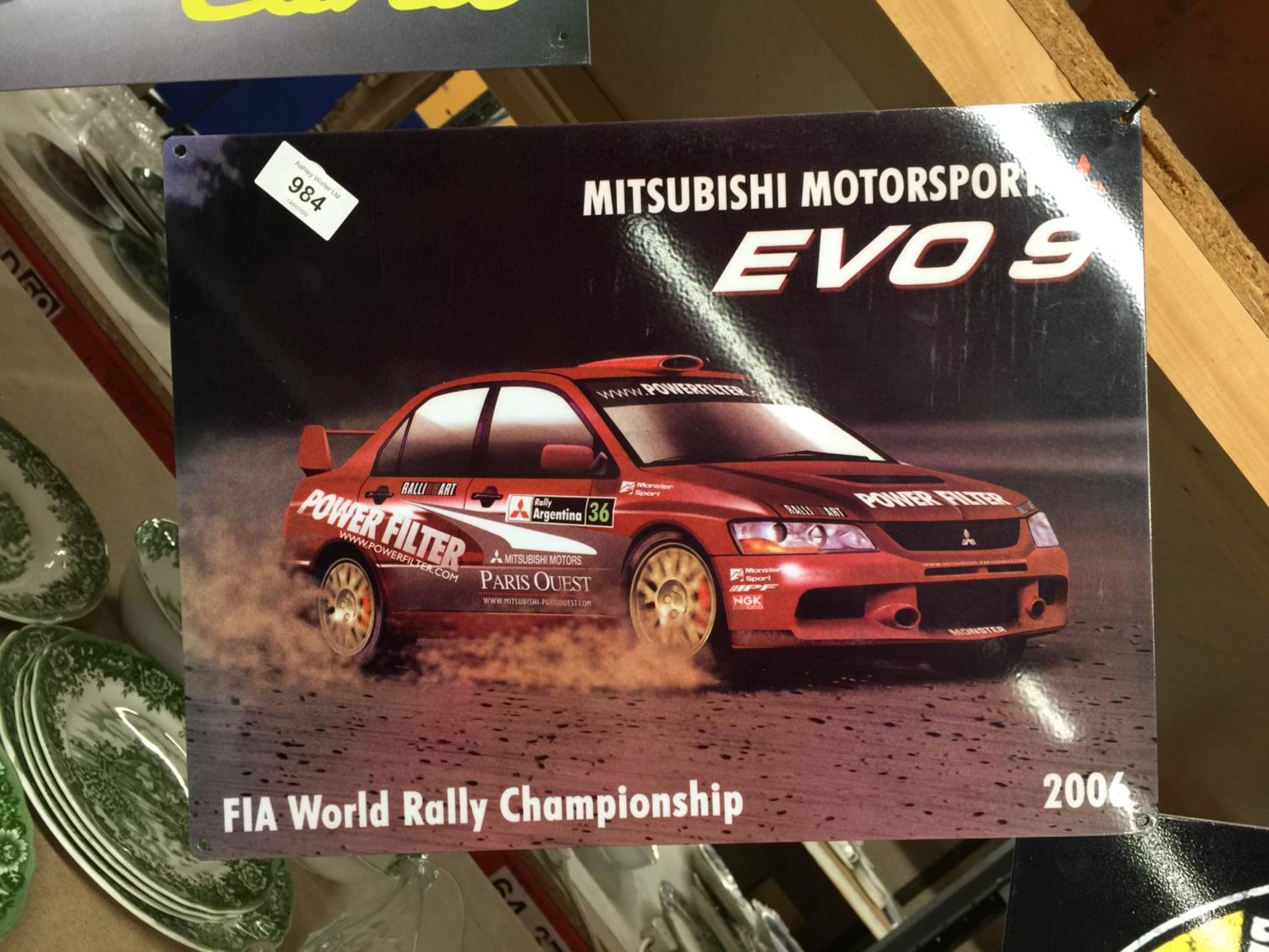 A MITSUBISHI MOTORSPORT EVO METAL SIGN 40CM X 30CM