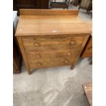 AN EARLY 20TH CENTURY OAK CHEST OF THREE DRAWERS, 33" WIDE