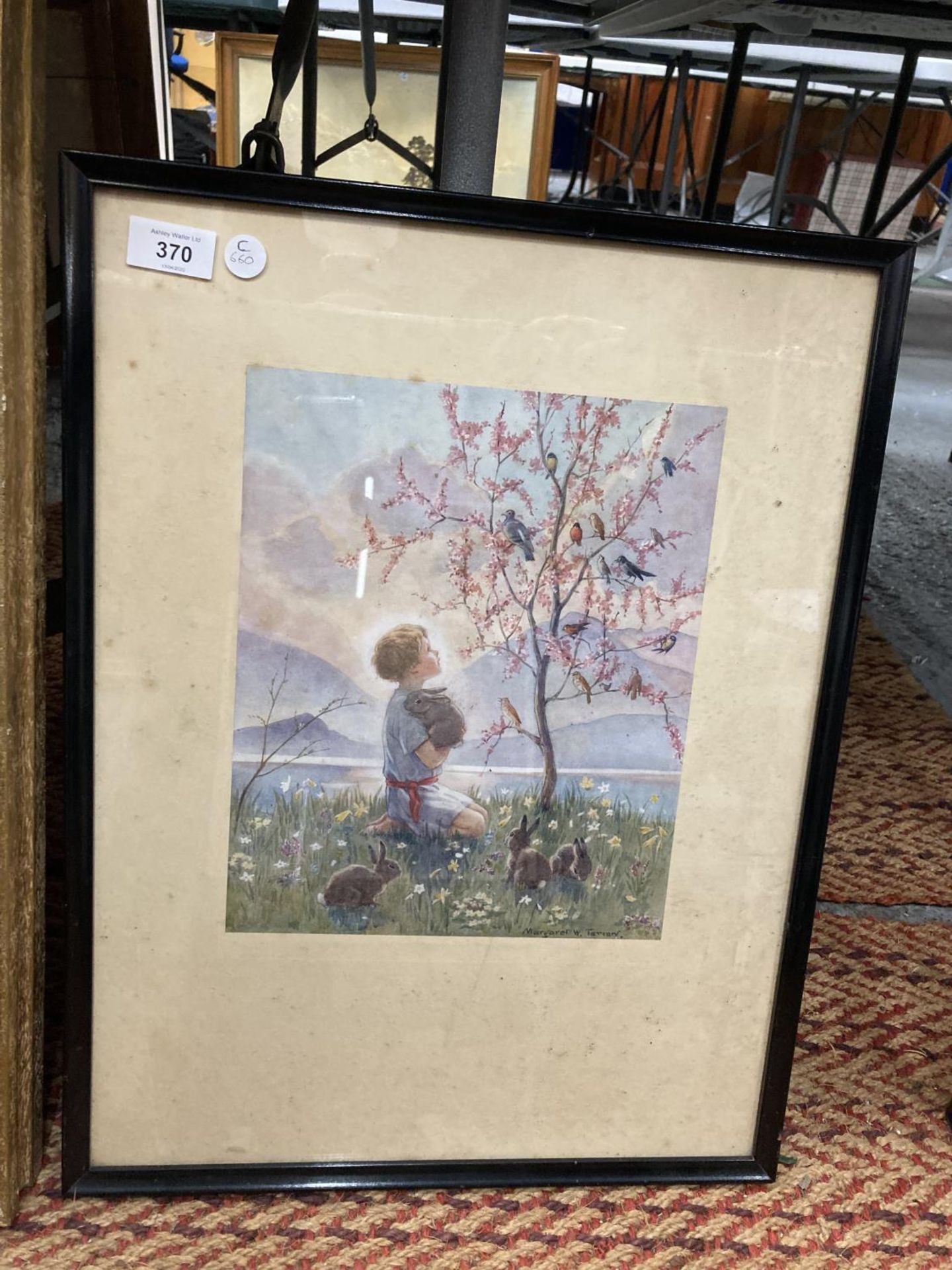 A VINTAGE FRAMED PRINT OF 'THE MORNING CAROL' AFTER THE WATER COLOUR DRAWING BY MARGARET W. TARRANT