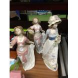 THREE CERAMIC FIGURINES OF LADIES HEIGHT 33CM AND 30CM