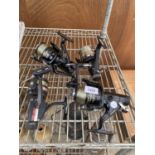 FOUR FISHING REELS TO INCLUDE TWO ROUGE FREESPIN 60 AND A SHAKESPERE OMNI X050 ETC