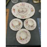 A QUANTITY OF ROYAL CROWN DERBY CHINA TO INCLUDE THREE TRIOS, EGG CUPS, SANDWICH PLATE, ETC