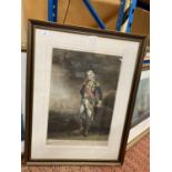 A LARGE FRAMED MEZZOTINT PRINT PF LORD NELSON SIGNED STUART WRIGHT W: 69CM H: 91CM