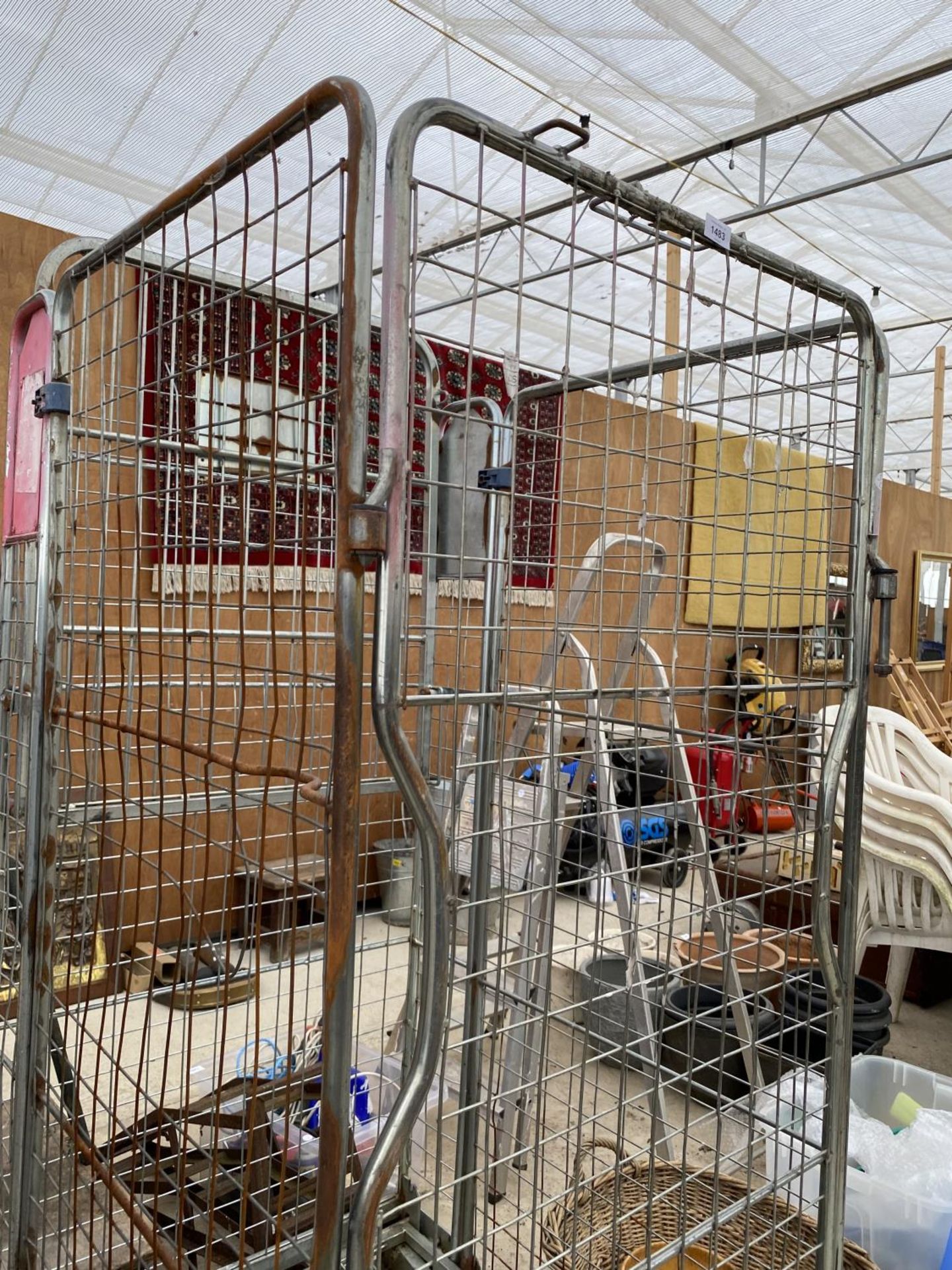 A VINTAGE METAL LAUNDRY CAGE ON WHEELS - Image 3 of 3