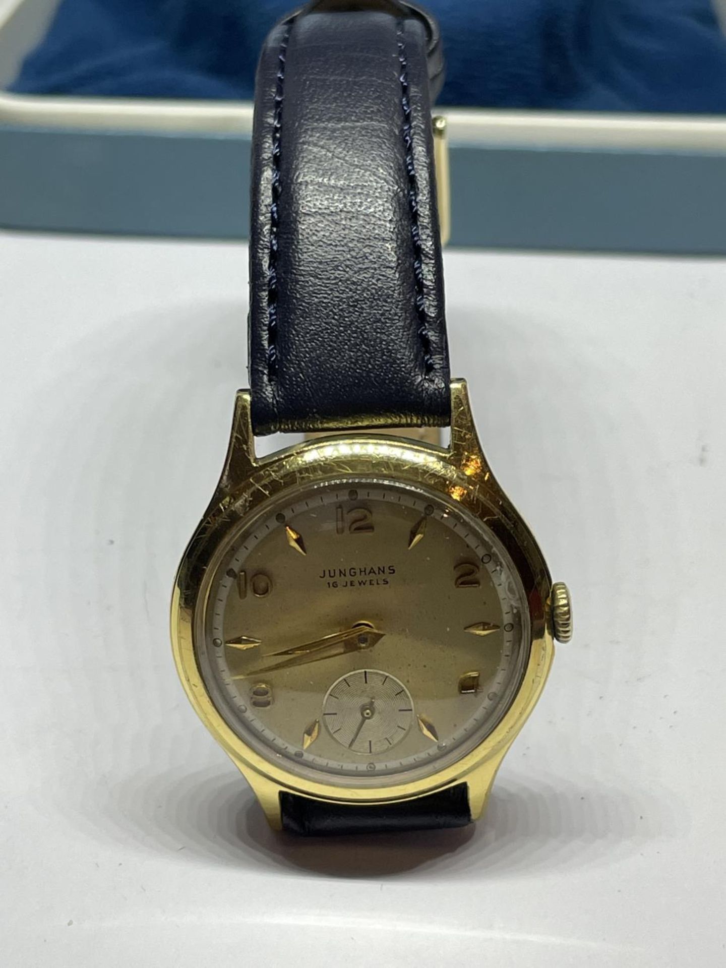 A JUNGHANS WWII WRIST WATCH SEEN WORKING BUT NO WARRANTY IN A PRESENTATION BOX - Image 2 of 4