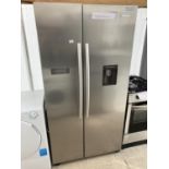 A SILVER HISENSE AMERICAN STYLE FRIDGE FREEZER WITH WATER DISPENSER