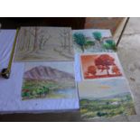 FIVE ASSORTED WATERCOLOURS TO INCLUDE WORKS BY PAT WHITE, FROM THE STUDIO COLLECTION OF THE LATE PAT