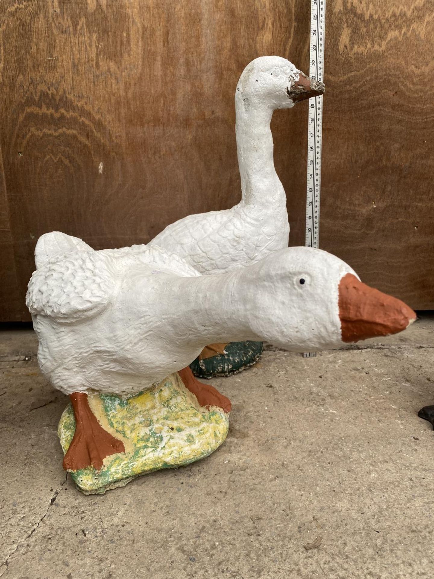 A PAIR OF RECONSTITUTED STONE GEESE AND A POT DUCK - Image 4 of 6