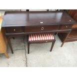 A STAG MINSTREL DRESSING TABLE, 47" WIDE AND A MATCHING STOOL