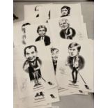 A COLLECTION OF TWENTY ONE BLACK AND WHITE CARACATURES OF SNOOKER PLAYERS TO INCLUDE STEVE DAVIS,