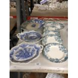 A QUANTITY OF SERVING PLATES AND PLATES TO INCLUDE 'TOKIO' BY K & CO E MAYERS, PLUS A LARGE BLUE AND
