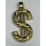 A LARGE 9 CARAT GOLD DOLLAR PENDANT 6 CM X 2.5 CM GROSS WEIGHT 5.7 GRAMS