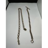 TWO GOLD PLATED CHAINS TO INCLUDE AND ALBERT T BAR
